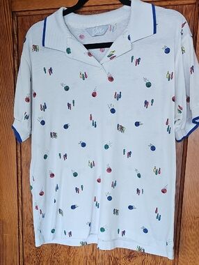 Vintage 80s 90s Blair Bowling Polo All Over Print,  Men's Medium